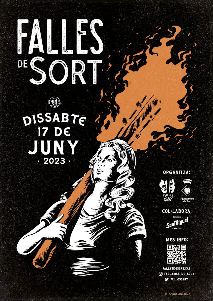Cartell falles sort 2023. Noia portant una falla